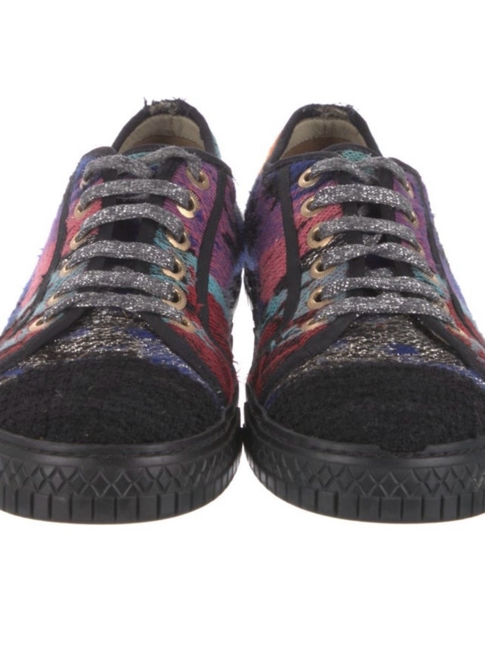 CHANEL Multi-Color Knit Low-Top Sneakers with Black Trim - Picture 2 of 4